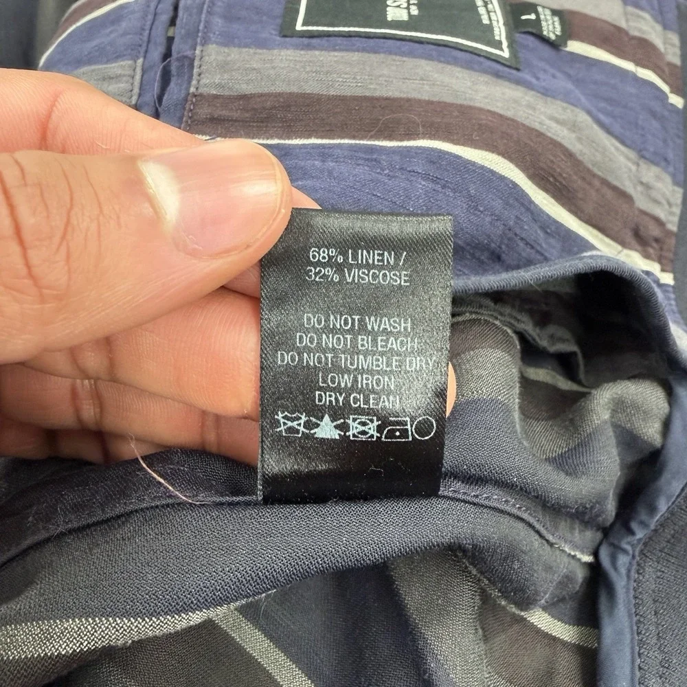 Todd Snyder Jacket Mens L Bomber Full Zip Striped Navy Blue Linen‎ Barre L